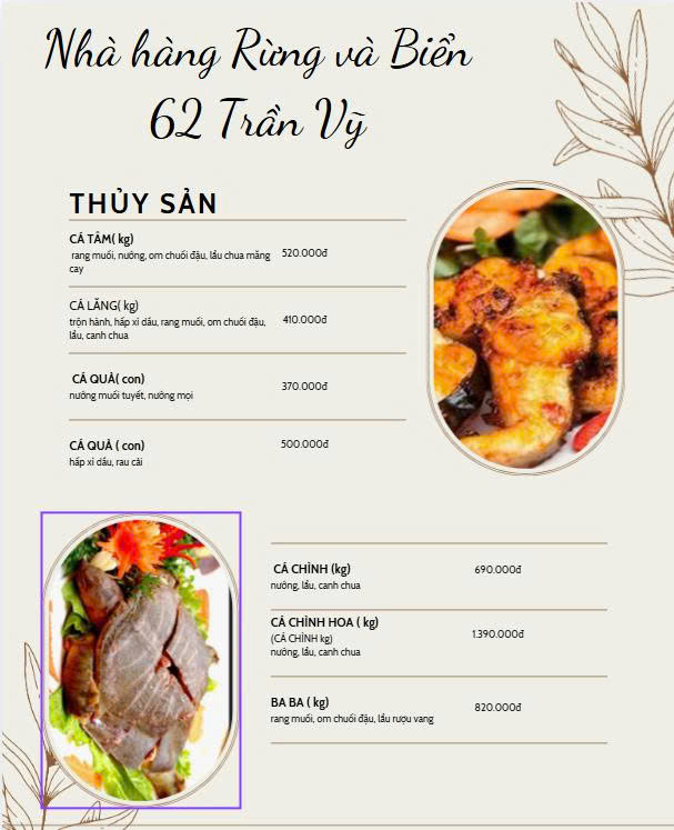 Menu Rừng và Biển - Trần Vỹ 4 