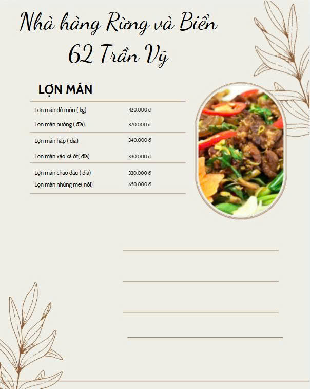 Menu Rừng và Biển - Trần Vỹ 5 