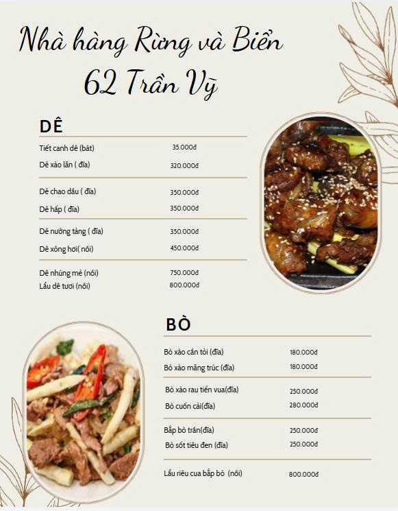 Menu Rừng và Biển - Trần Vỹ 6 