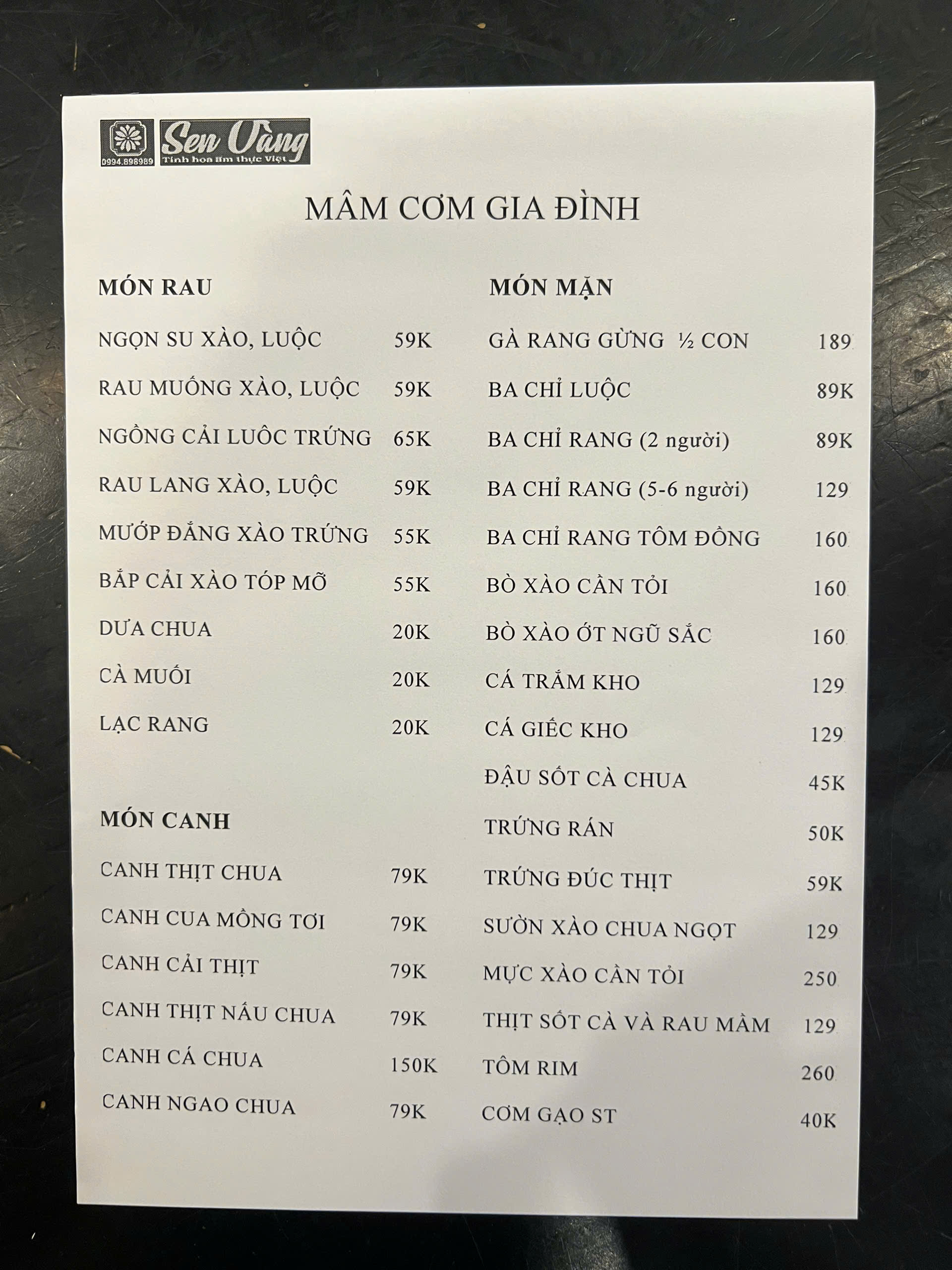 Menu Sen Vàng - KĐT Thành Phố Giao Lưu 8