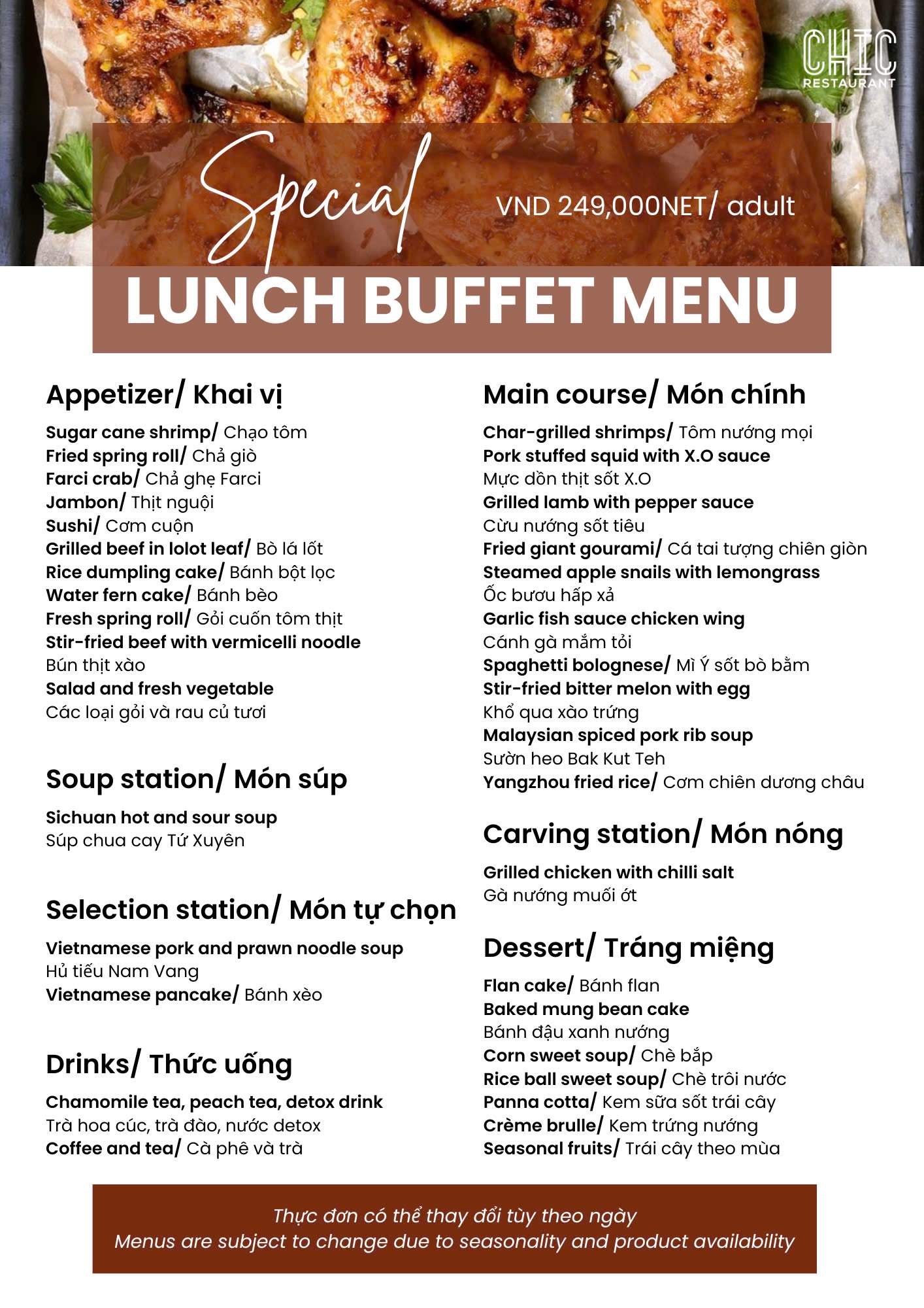 Menu Chic Restaurant - Bay Hotel 1