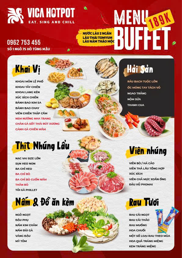 Menu Vica Hotpot - Hồ Tùng Mậu 1
