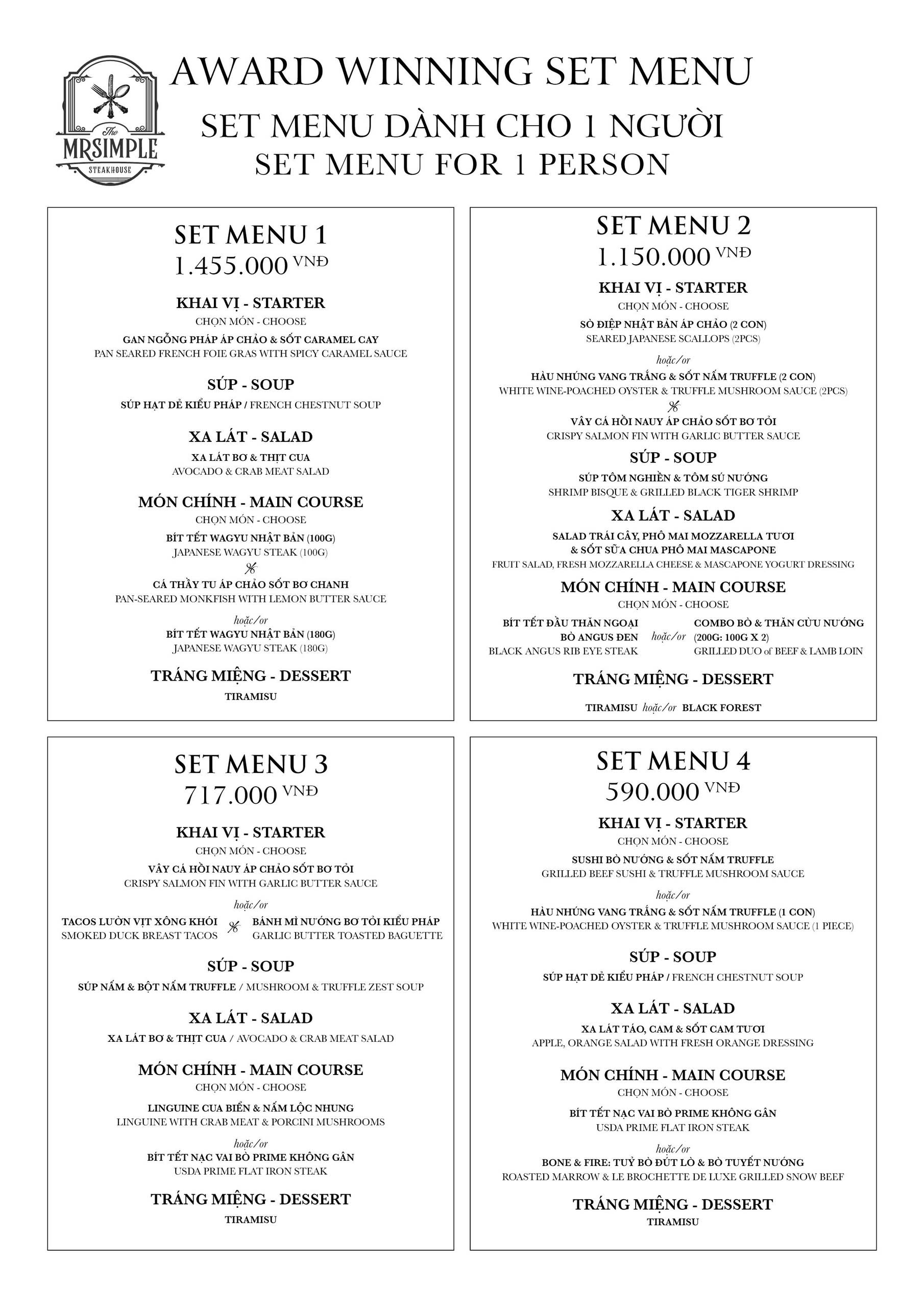 Menu Mrsimple Steakhouse - Trương Quyền 1 