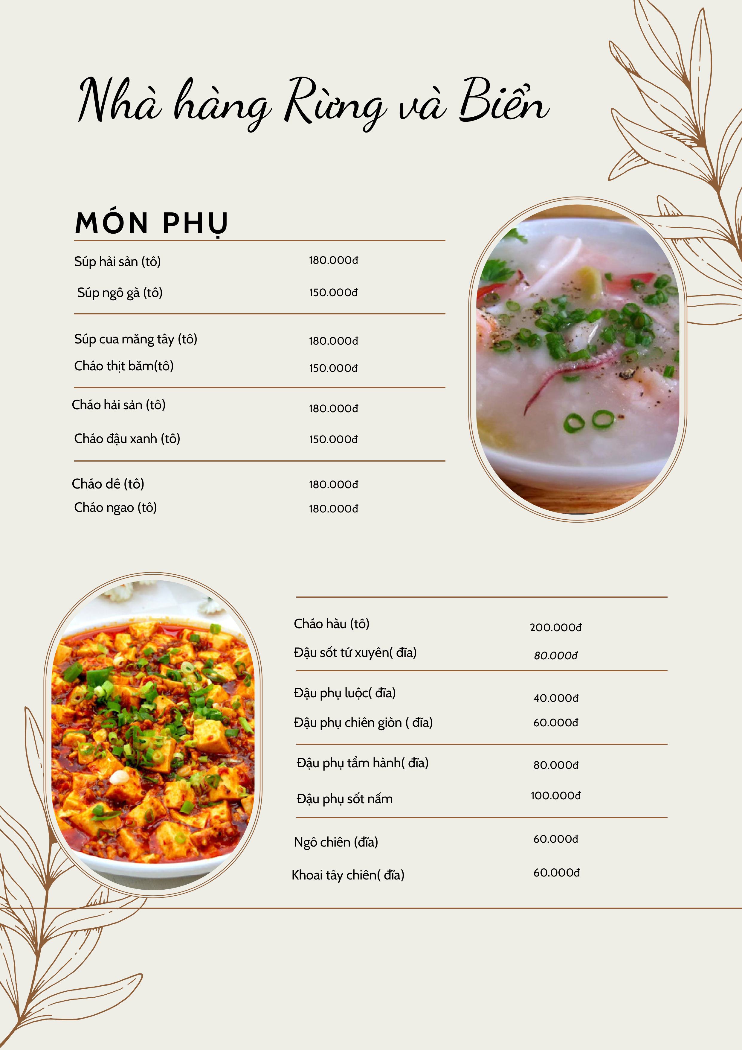 Menu Rừng và Biển - Trần Vỹ 9 