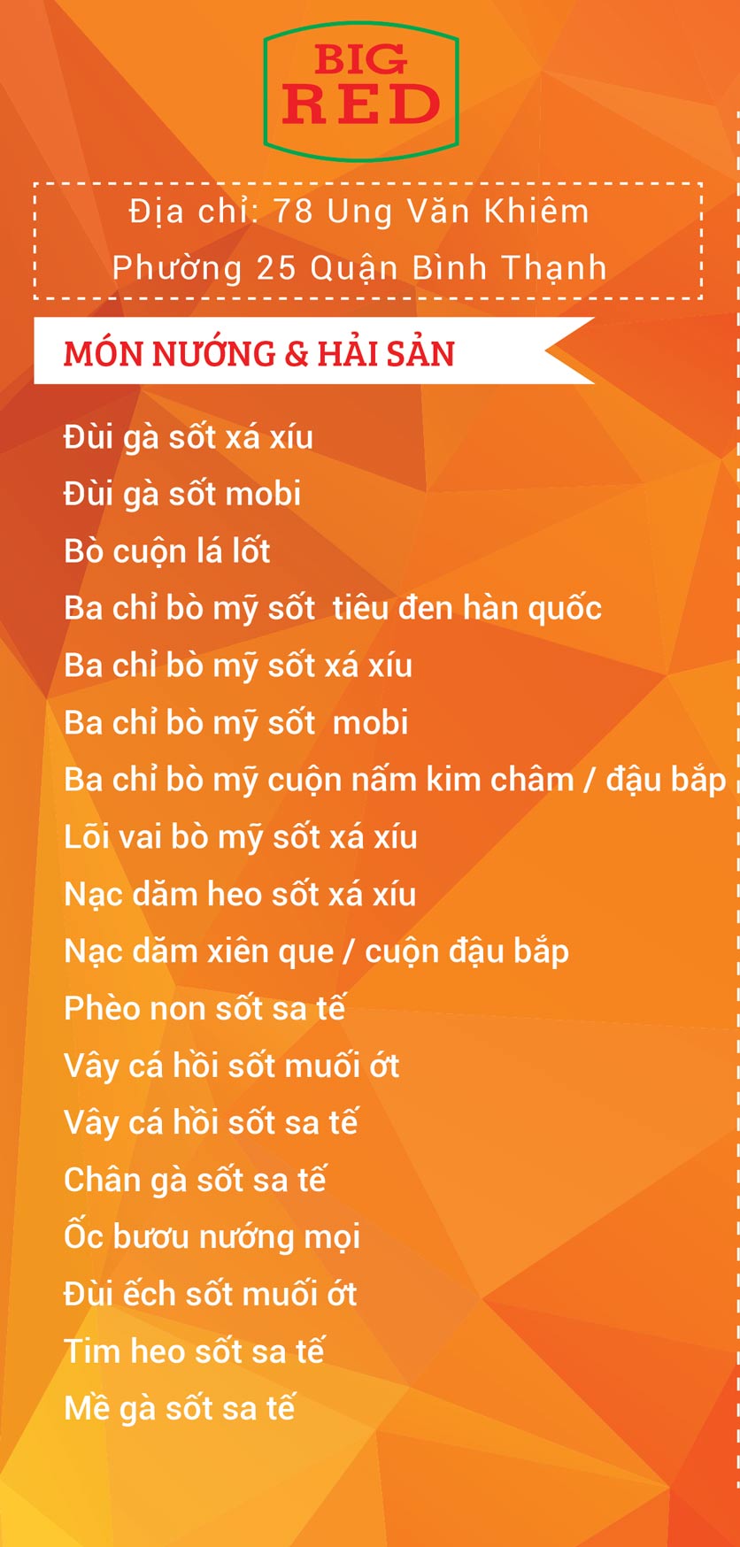 Menu Big Red BBQ - Ung Văn Khiêm 1