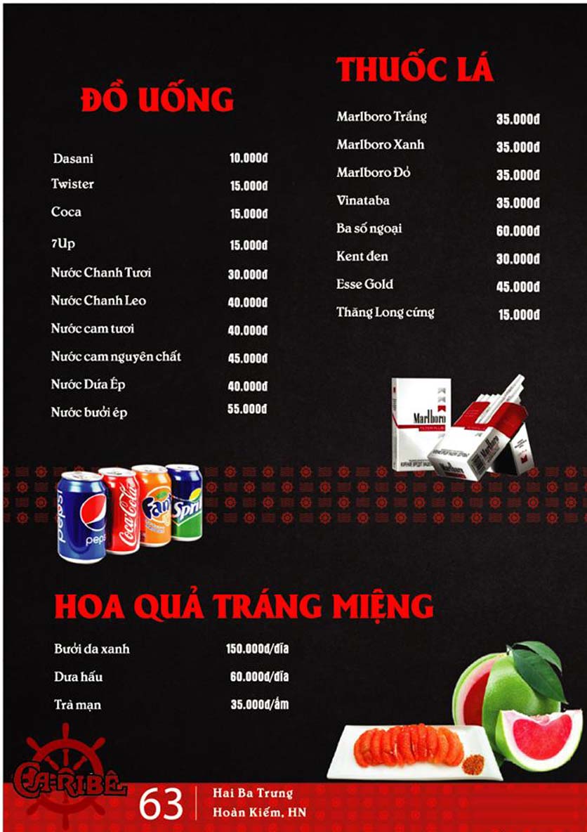 Menu Lẩu Hơi Caribê - Hai Bà Trưng 11 