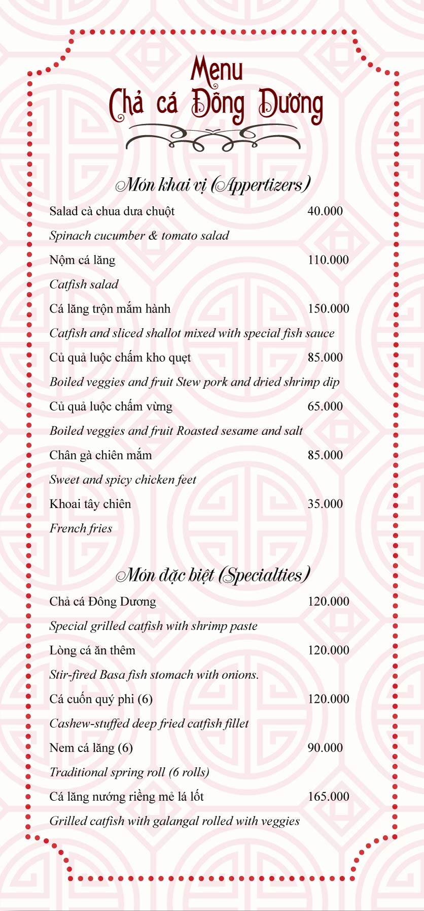 Menu Chả Cá Đông Dương - Đào Tấn 1
