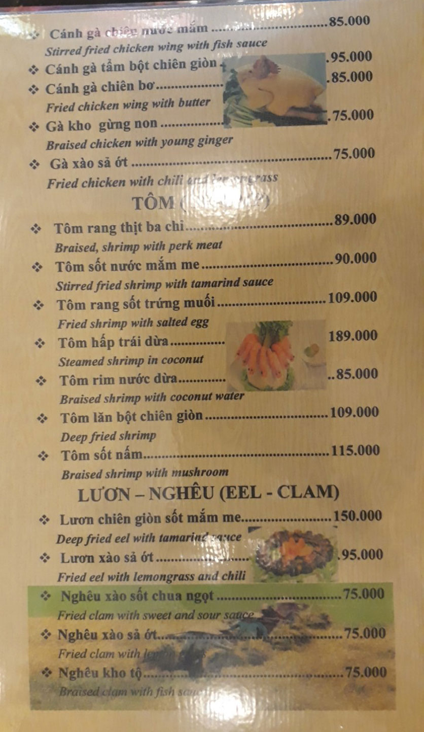 Menu Cơm niêu Thím Ba – Võ Văn Tần 2