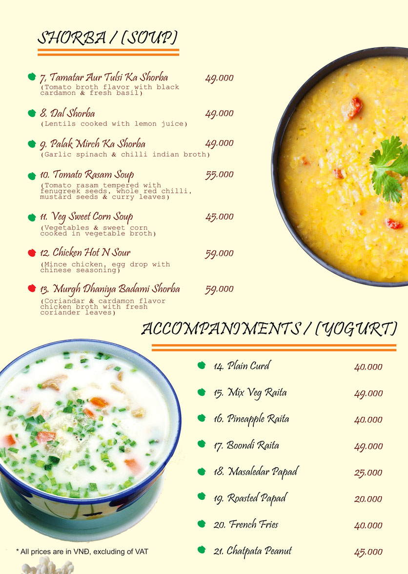 Menu Dahi Handi Indian Restaurant - Phú Mỹ Hưng 2