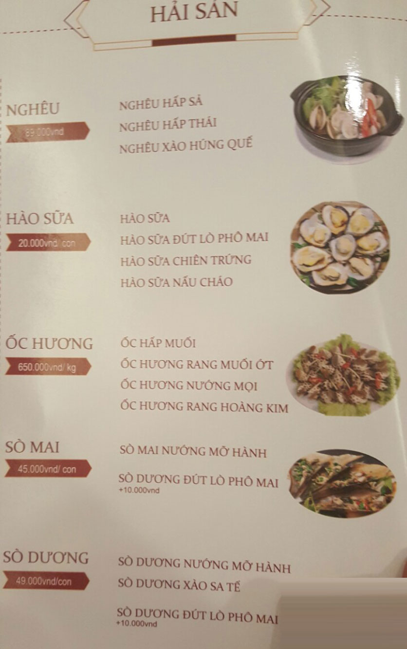 Menu Hải Sản Đại Dương – Kinh Dương Vương 5