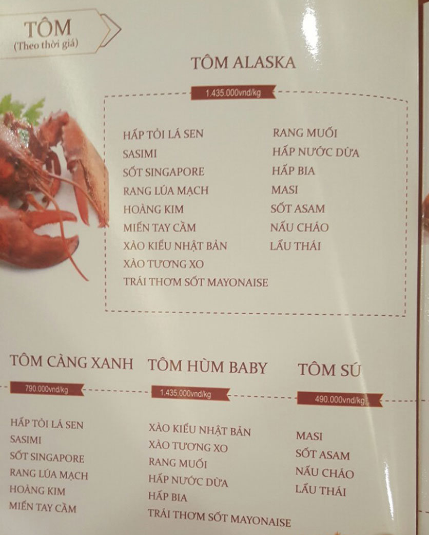 Menu Hải Sản Đại Dương – Kinh Dương Vương 6