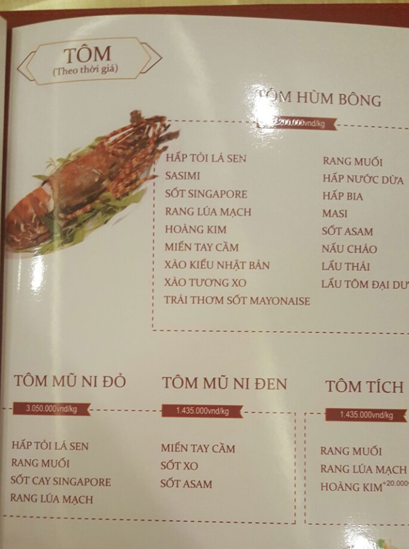 Menu Hải Sản Đại Dương – Kinh Dương Vương 7