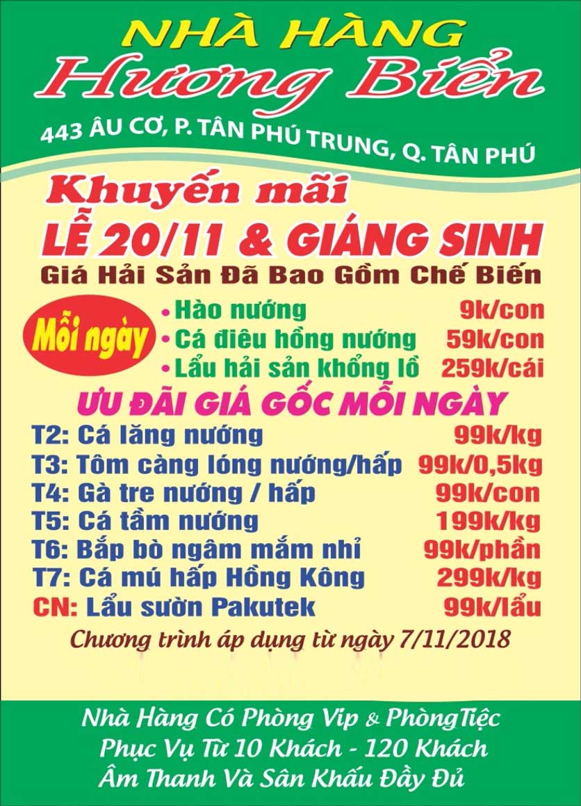 Menu Hương Biển - Âu Cơ 1