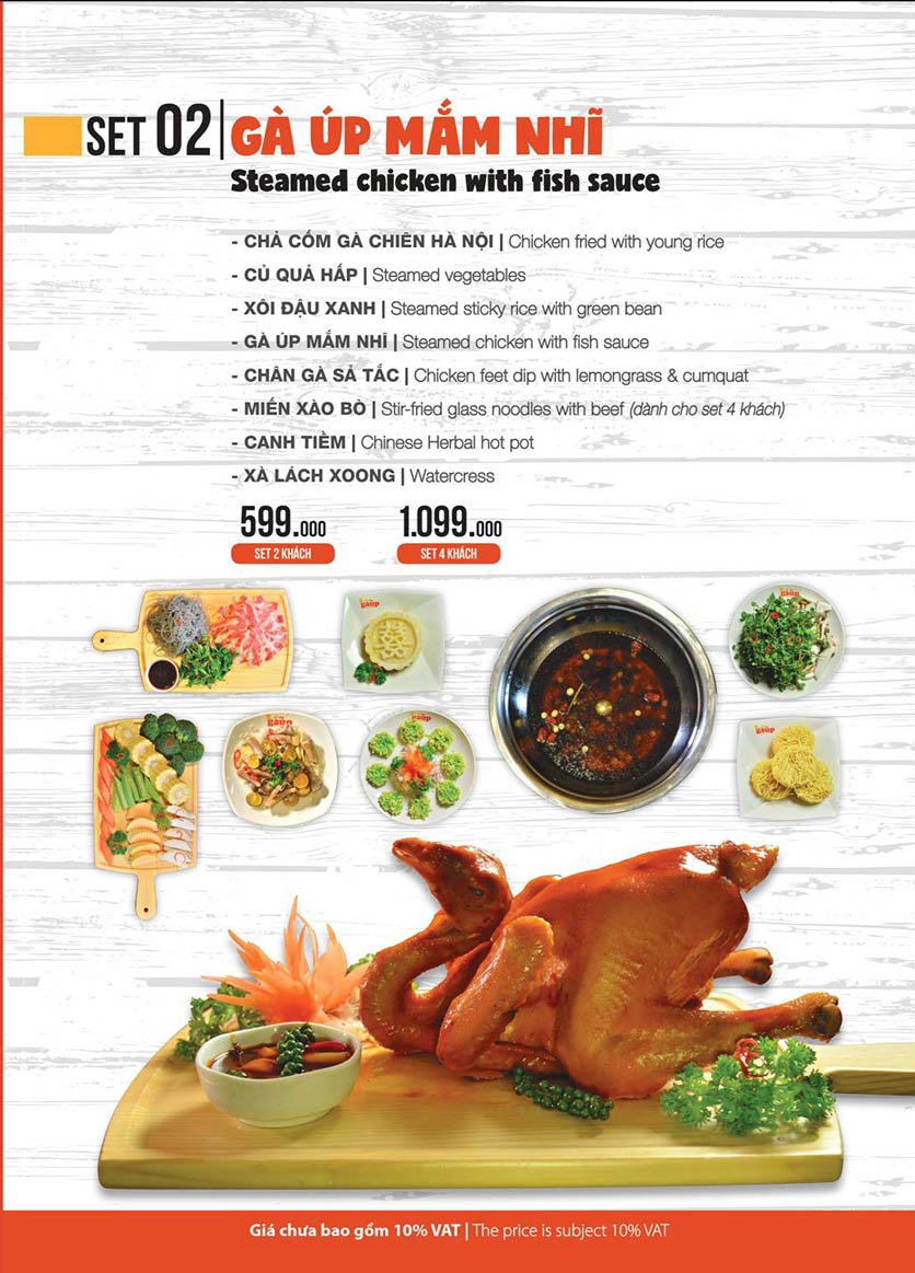 Menu Lẩu gà úp - Tú Xương 2 