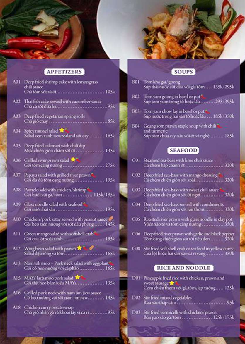 Menu MAYs Urban Thai Dine – Nguyễn Ư Dĩ 4