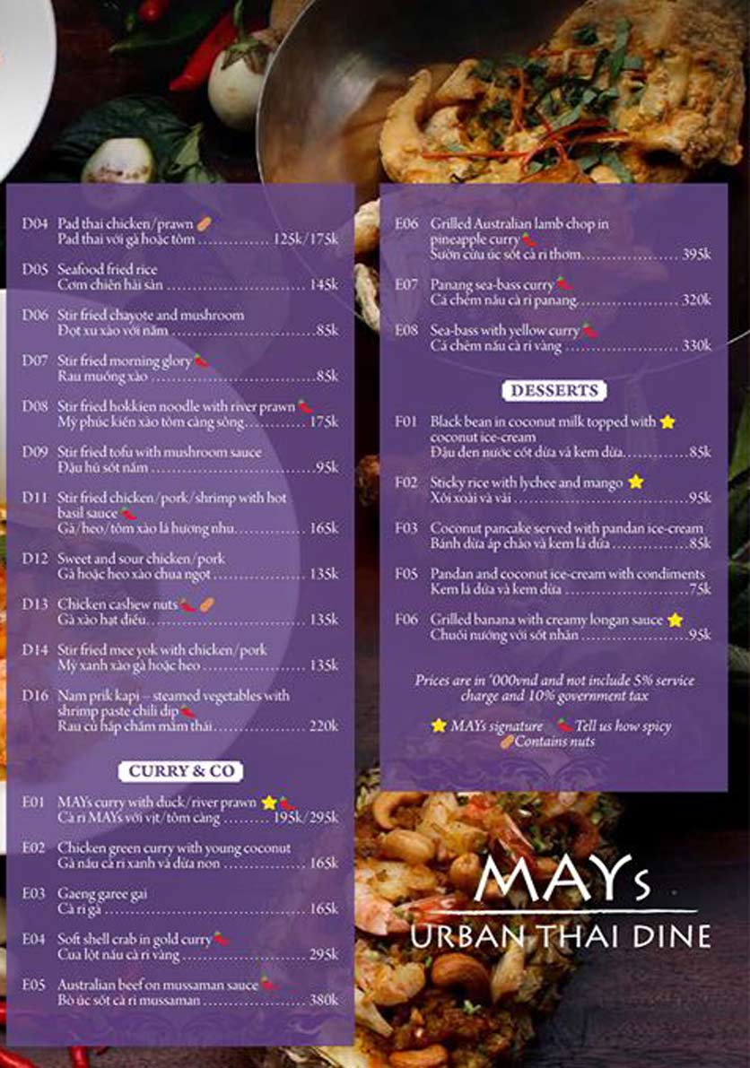 Menu MAYs Urban Thai Dine – Nguyễn Ư Dĩ 5