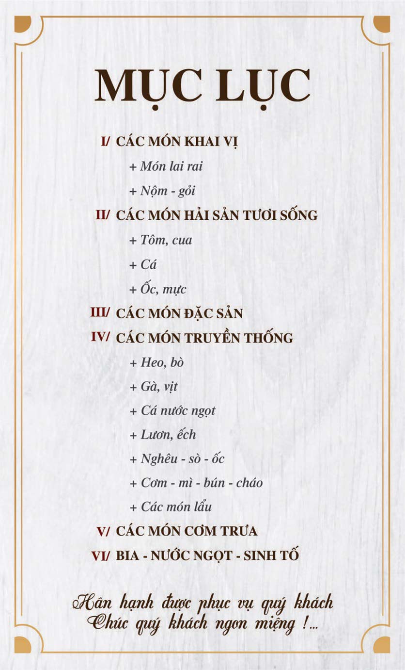 Menu Ẩm thực Thảo Điền - Quốc Hưng 2