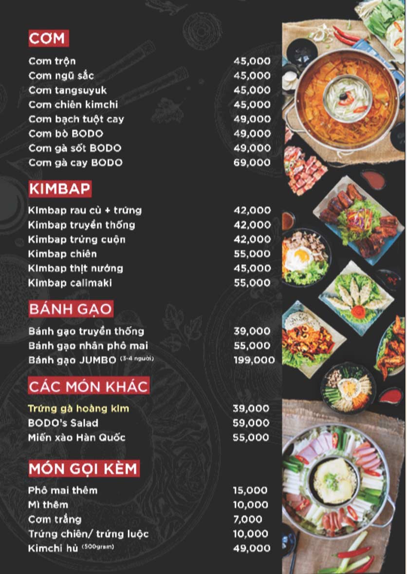 Menu BODO - Korean Hotpot & Fast Food - Đinh Bộ Lĩnh 1