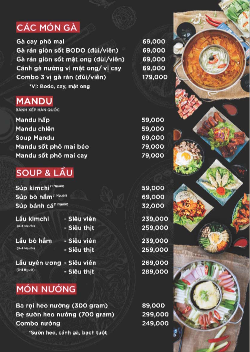 Menu BODO - Korean Hotpot & Fast Food - Đinh Bộ Lĩnh 2