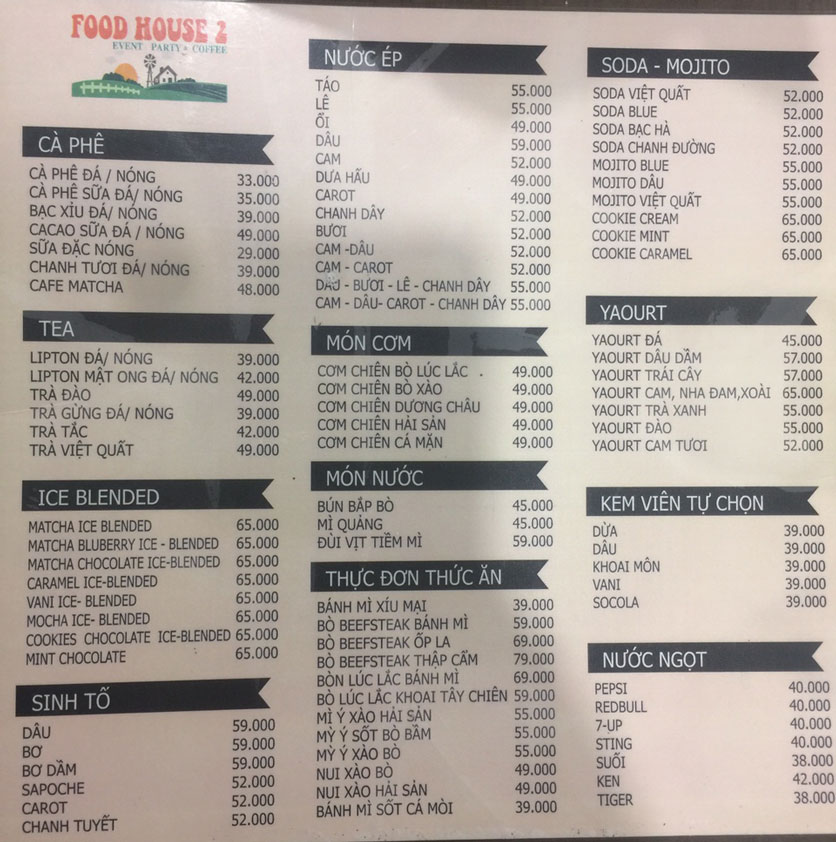 Menu Farm House - Nguyễn Văn Lượng 1