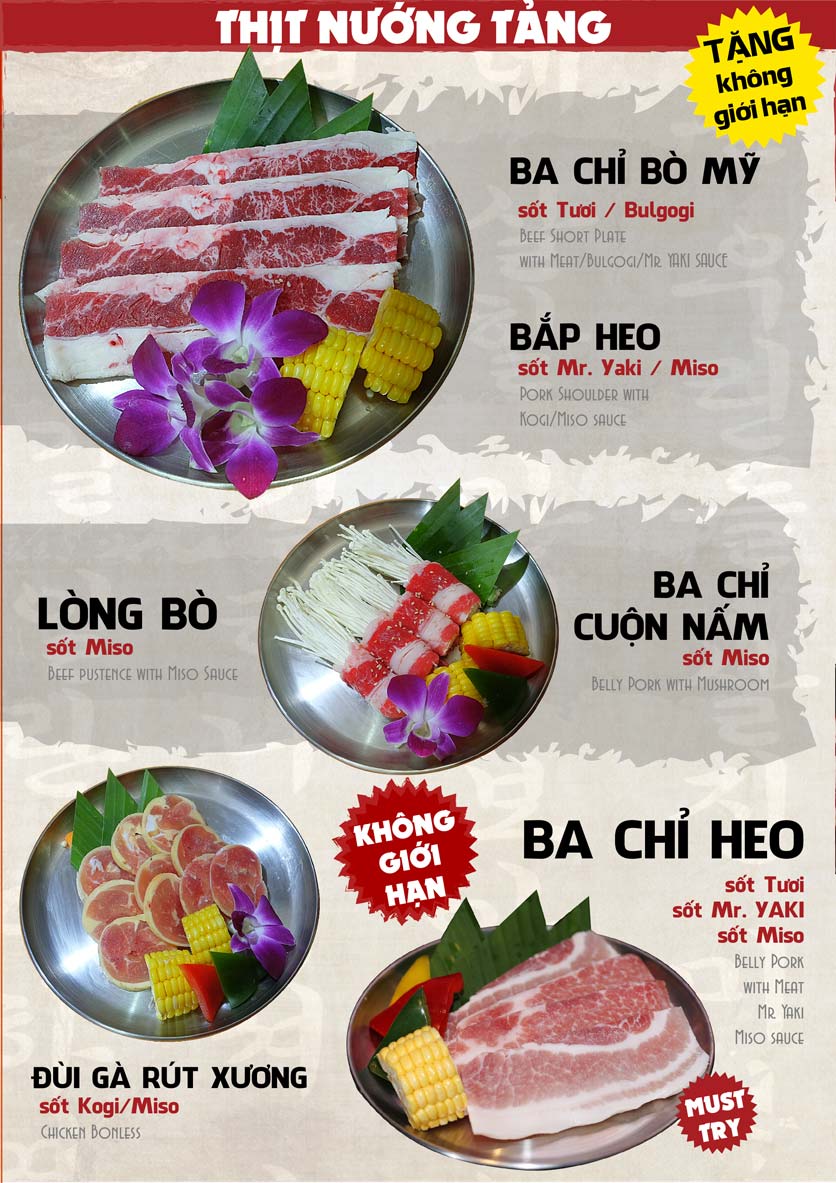 Menu Mr.YAKI - Nướng tảng & Lẩu Nhật - Times City 2 