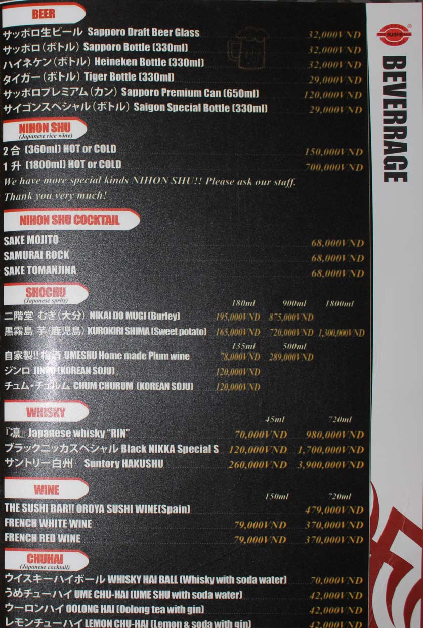 Menu The Sushi Bar - Saigon Court 1