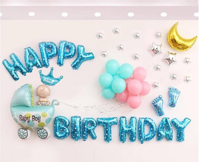 Bong bóng kiếng dây treo Happy Birthday màu xanh  Cửa hàng shop bán các  loại bong bóng trang trí Kool Style