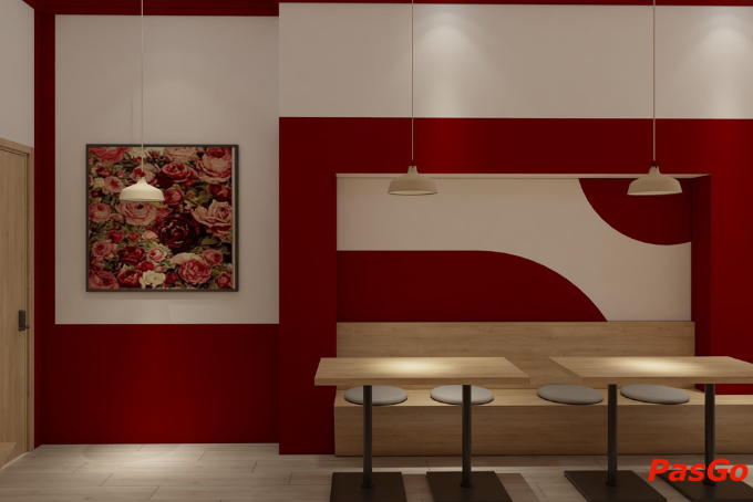 Không gian decor tinh tế với tone đỏ trắng tại Moon Go