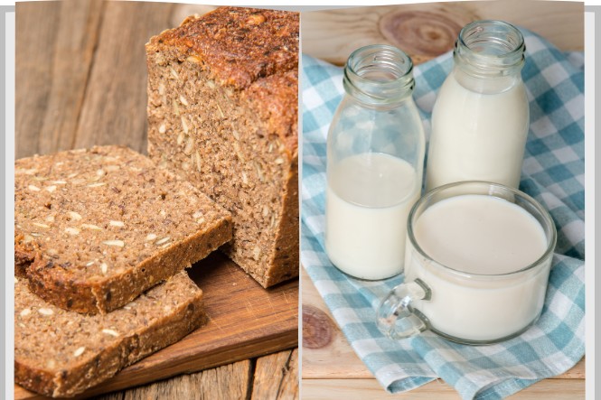 Bữa sáng dinh dưỡng với bánh mì và sữa tươi