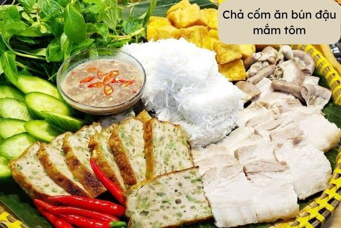 chả cốm ăn bún đậu mắm tôm