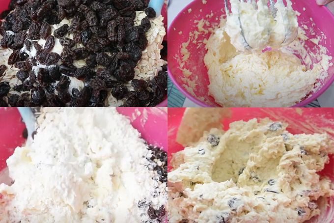 Đánh đều hỗn hợp bột bánh quy yến mạch nho khô