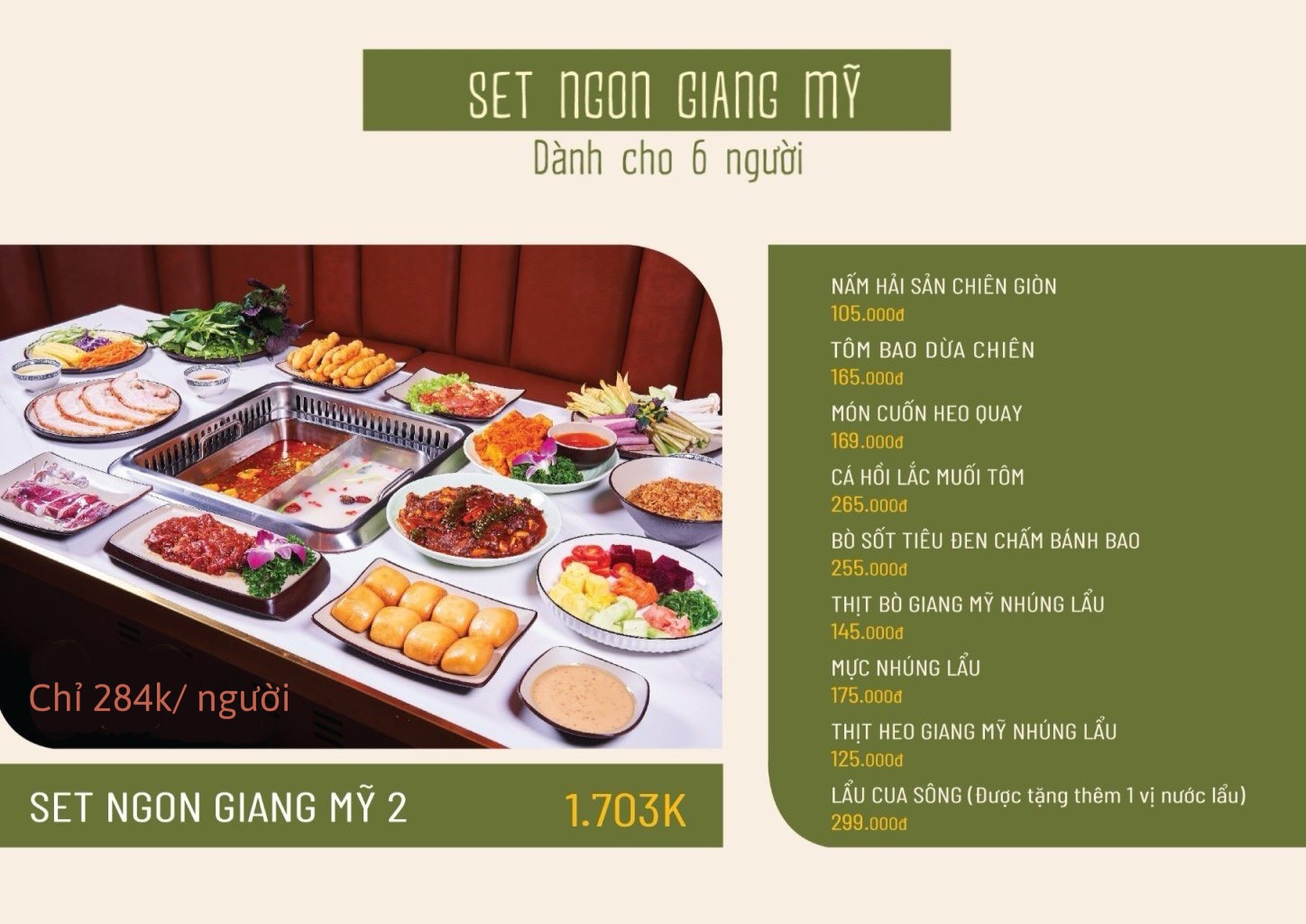 Set Ngon Giang Mỹ 2 - Giá Chỉ 284K/Người