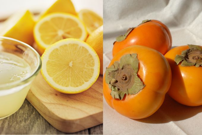 Axit trong chanh giúp hồng giòn không bị thâm đen sau khi gọt