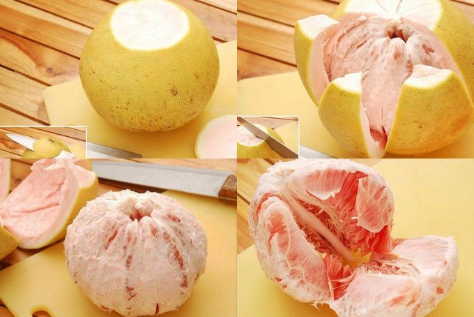 Cách gọt bưởi theo kiểu múi cau sẽ giúp bạn tách ruột bưởi nhanh chóng, không mất nhiều thời gian