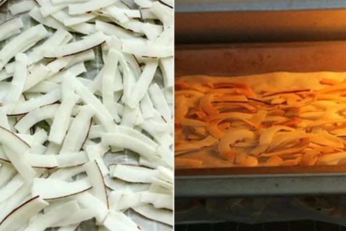 Cơm dừa được sấy 2 lần để có được thành phẩm đồng đều về màu sắc, độ giòn