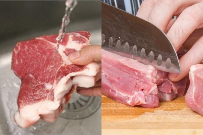 Cắt thịt thành miếng khoảng 4cm