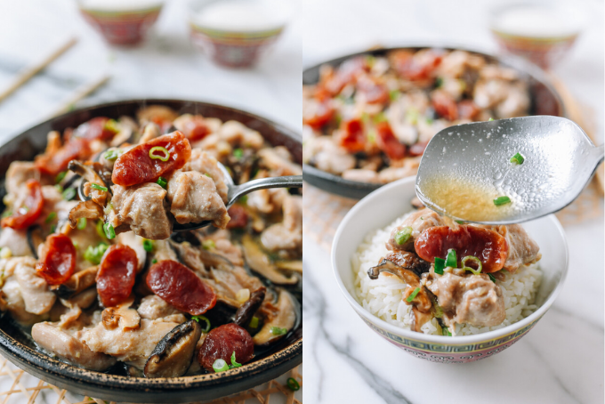 Gà hấp nấm và lạp xưởng Quảng Đông