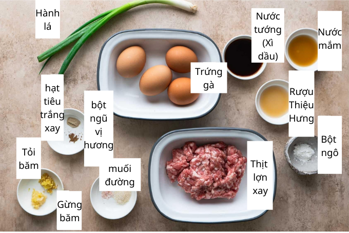 Trứng hấp thịt lợn băm