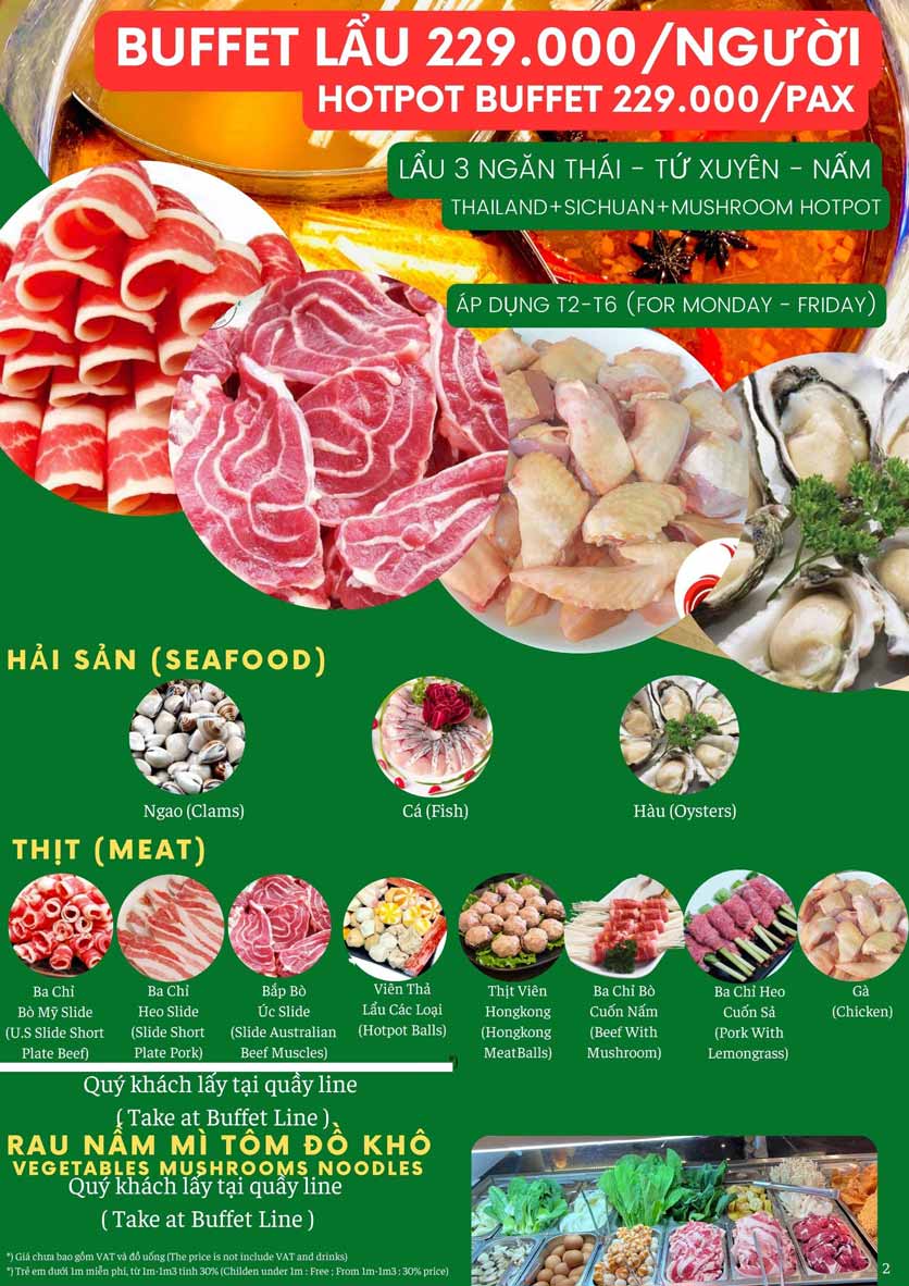 Suất Buffet lẩu hoặc Buffet hấp - 229K/người
