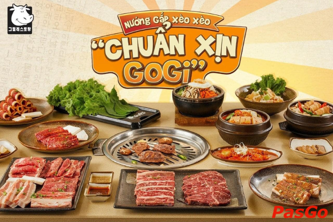Combo nướng “xèo xèo” đặc trưng tại Gogi House Thái Nguyên với thịt bò Mỹ, hải sản và rau cuốn tươi ngon.