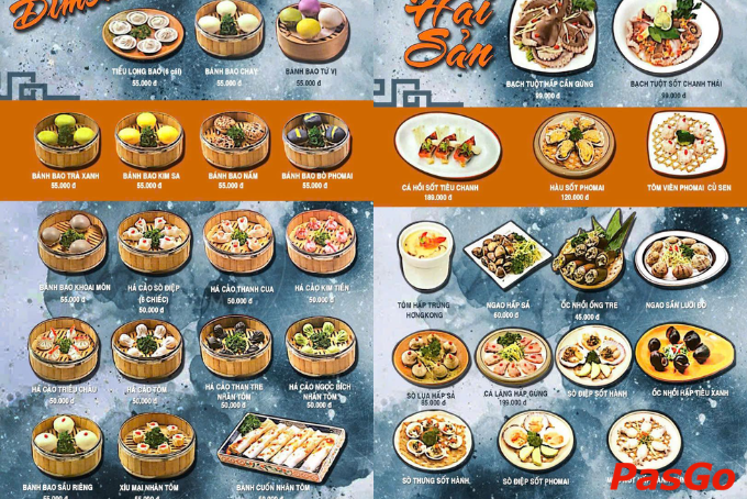 Menu đa dạng các món dimsum và hải sản hấp dẫn