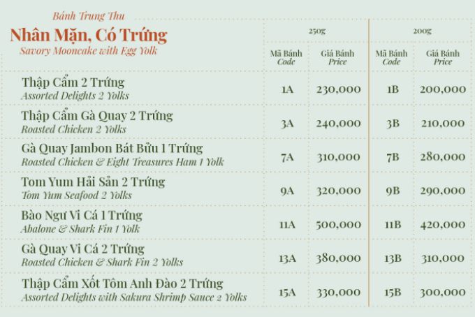 Bảng giá bánh trung thu Brodard 2023 nhân mặn