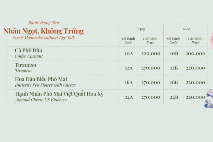 Giá bánh trung thu Brodard 2023 nhân ngọt