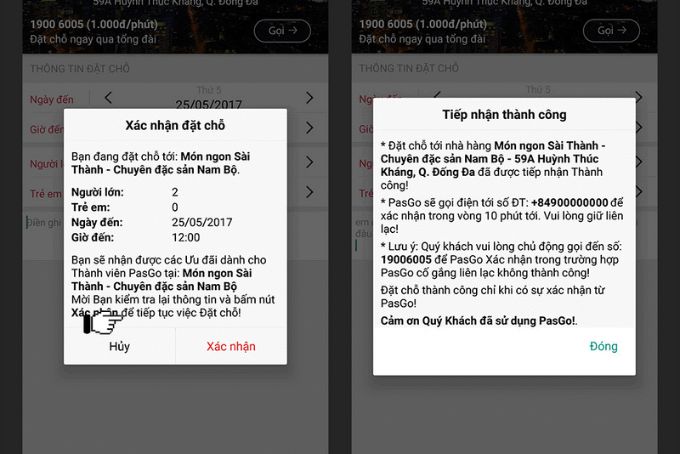 Cách đặt bàn qua PasGo