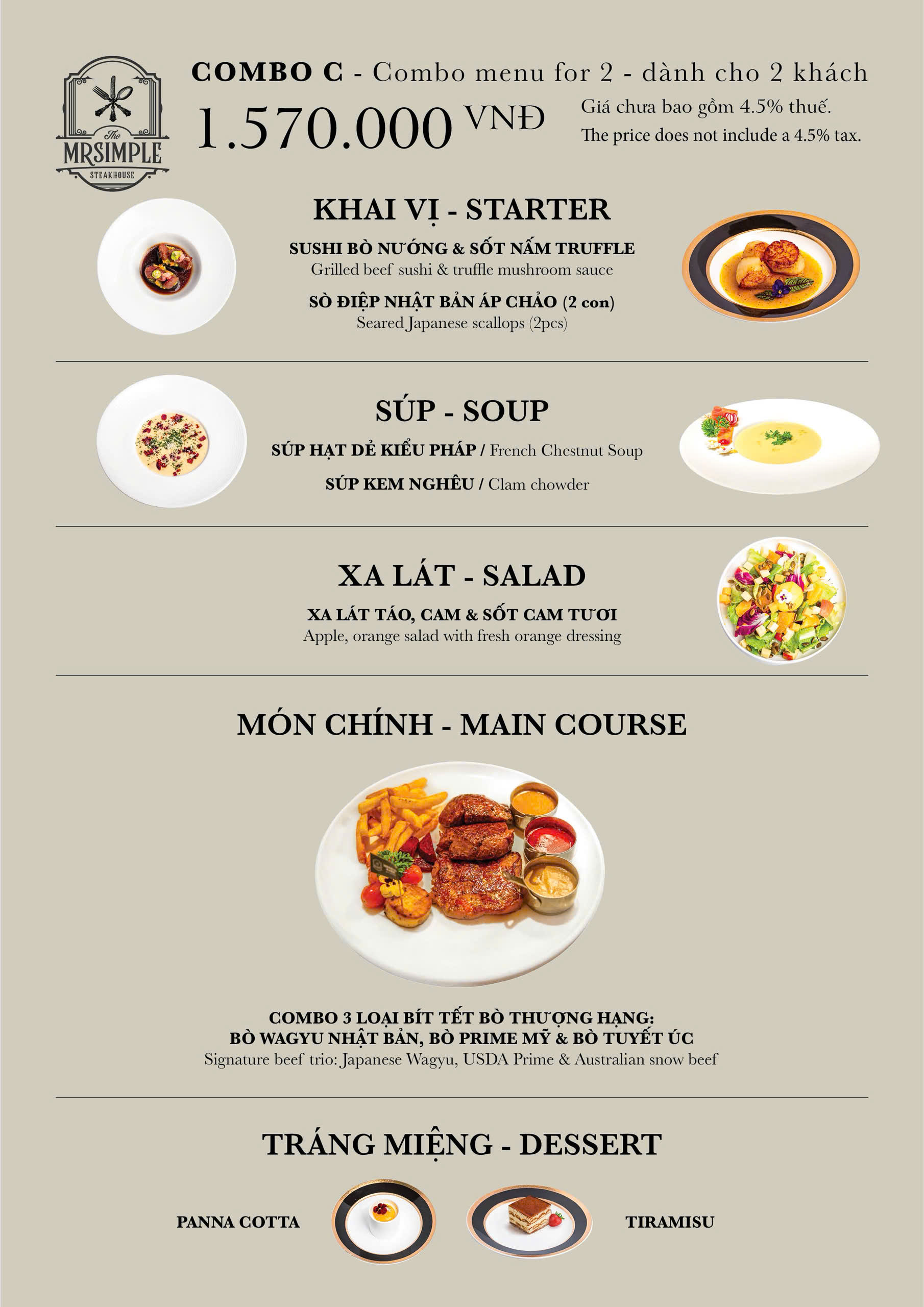 Menu Mrsimple Steakhouse - Trương Quyền 1 