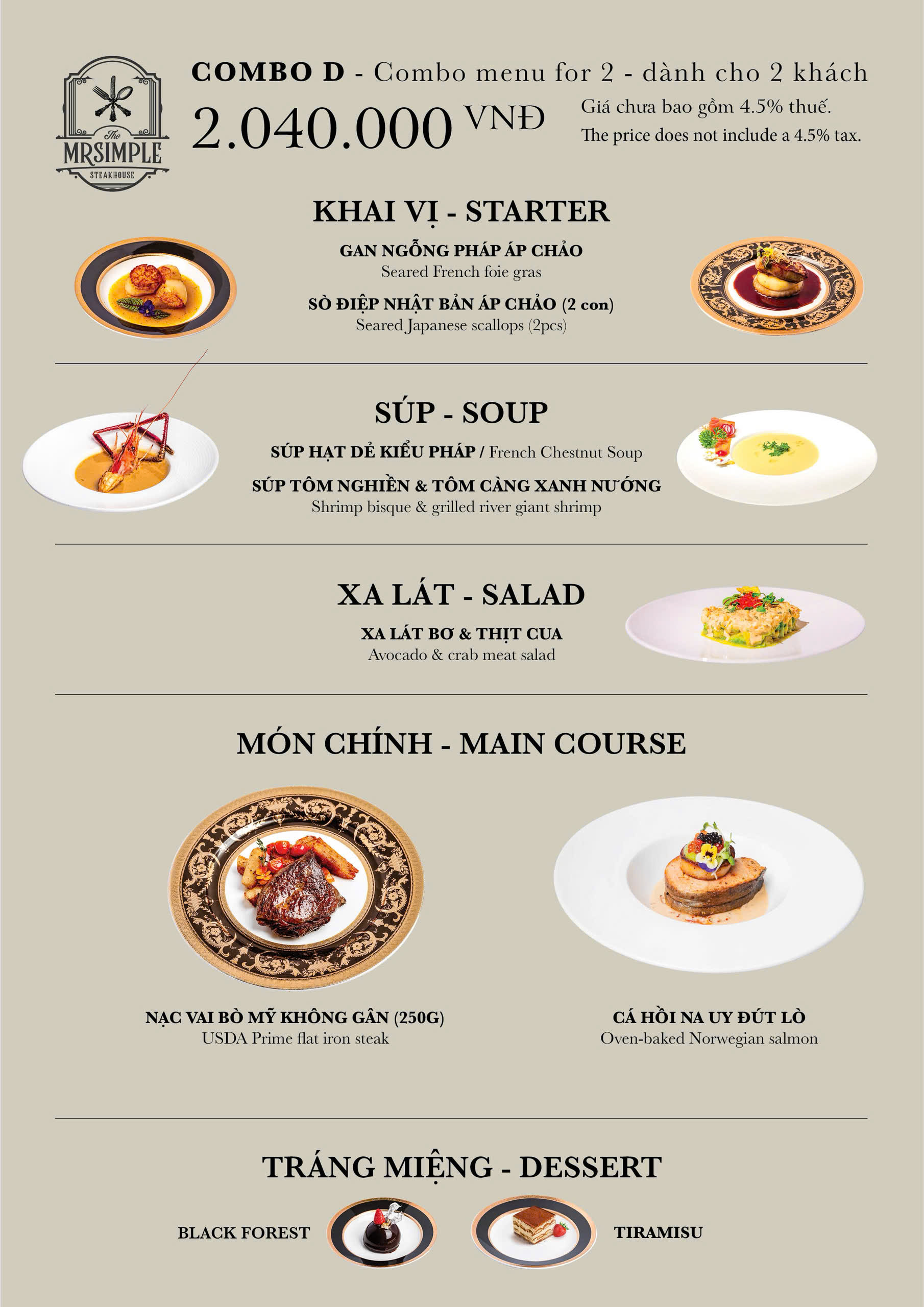 Menu Mrsimple Steakhouse - Trương Quyền 2 