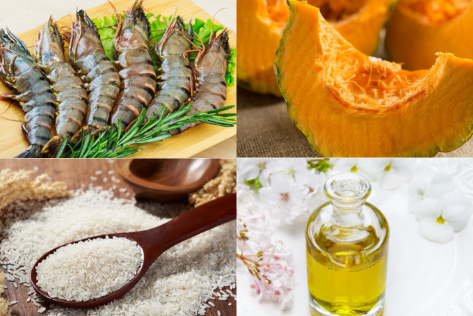 Nguyên liệu nấu cháo tôm bí đỏ