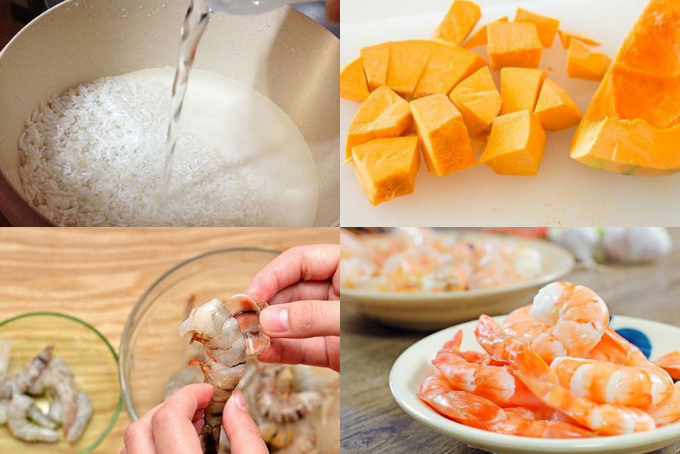 sơ chế nguyên liệu nấu cháo tôm bí đỏ