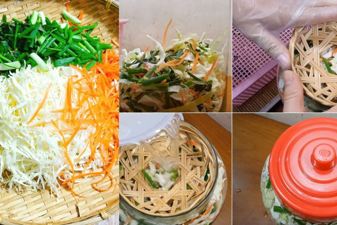 sơ chế nguyên liệu làm dưa bắp cải muối