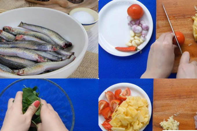 sơ chế nguyên liệu làm lẩu cá kèo lá giang